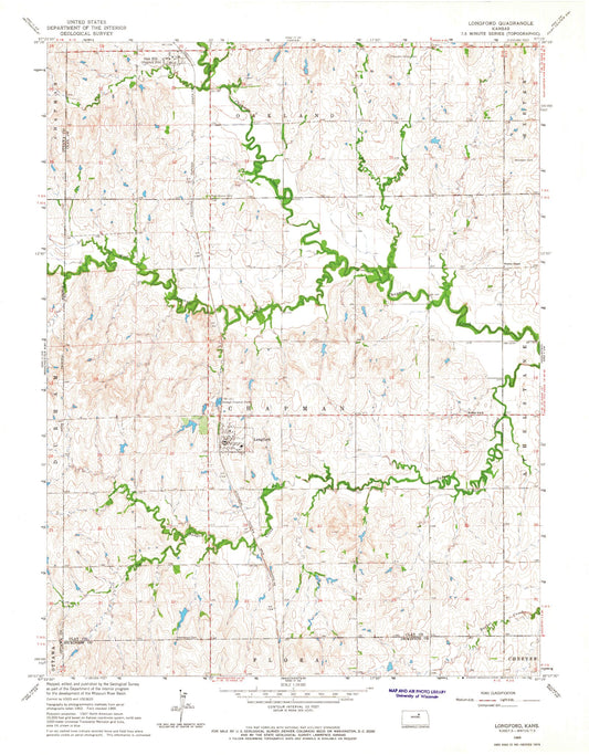 Classic USGS Longford Kansas 7.5'x7.5' Topo Map Image