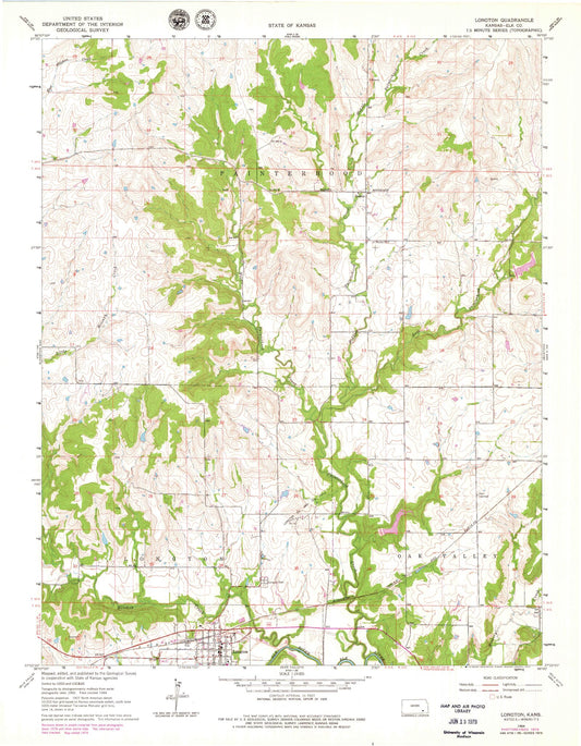 Classic USGS Longton Kansas 7.5'x7.5' Topo Map Image