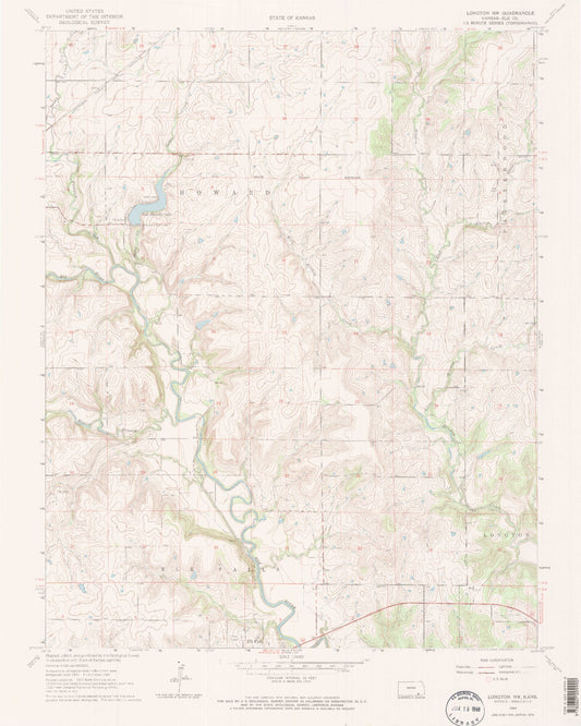 Classic USGS Longton NW Kansas 7.5'x7.5' Topo Map Image