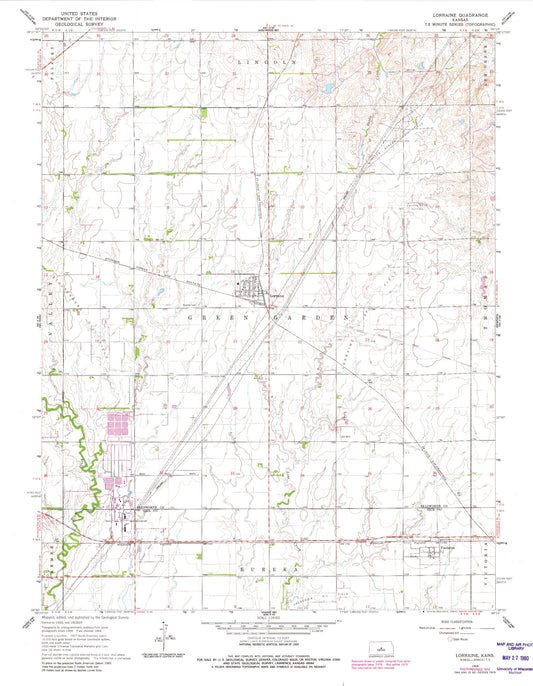 Classic USGS Lorraine Kansas 7.5'x7.5' Topo Map Image