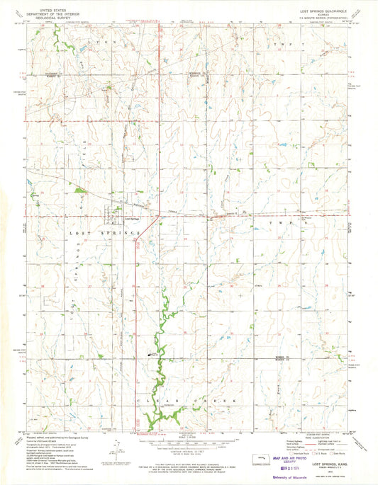 Classic USGS Lost Springs Kansas 7.5'x7.5' Topo Map Image