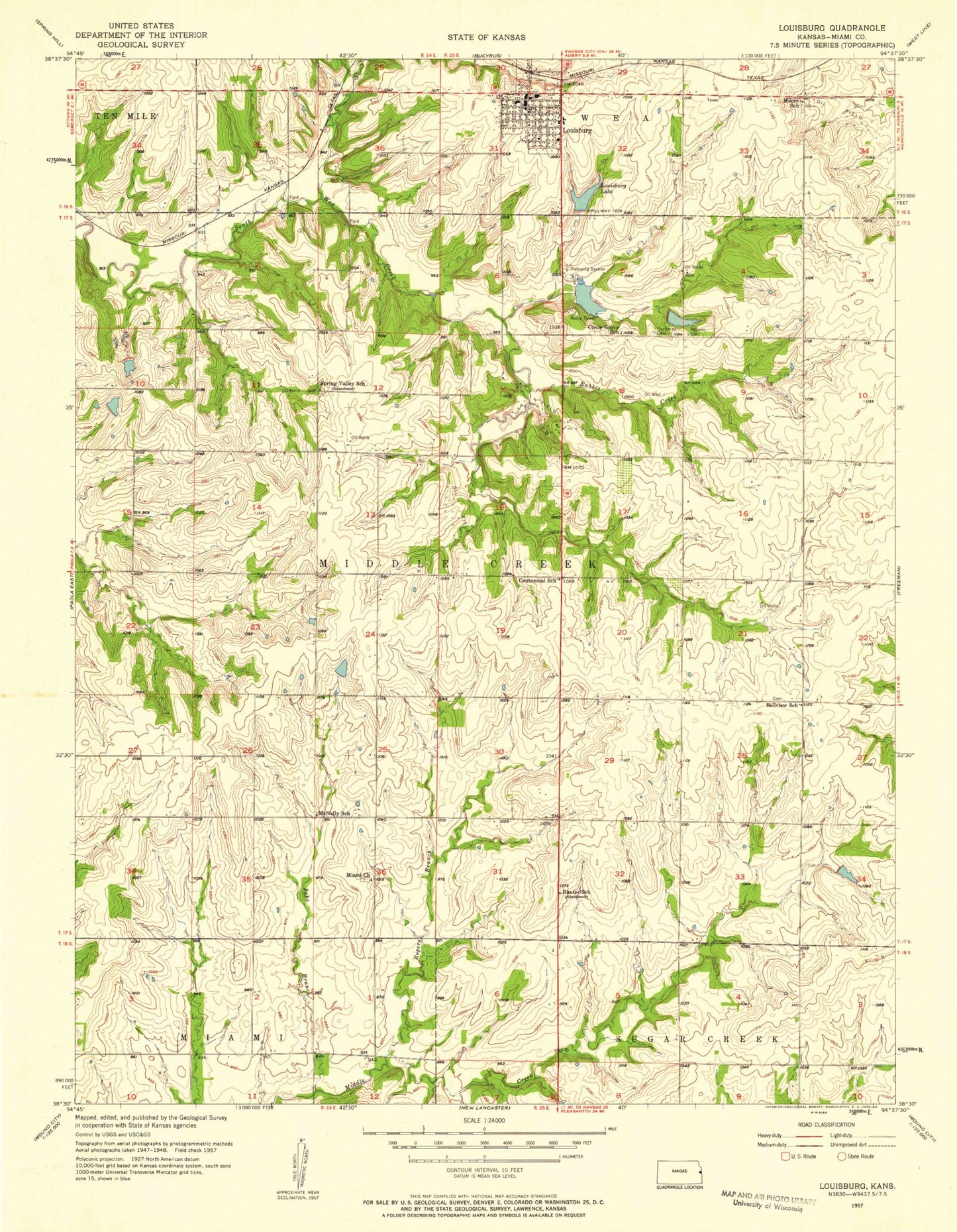 Classic USGS Louisburg Kansas 7.5'x7.5' Topo Map Image