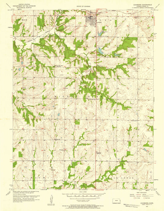 Classic USGS Louisburg Kansas 7.5'x7.5' Topo Map Image