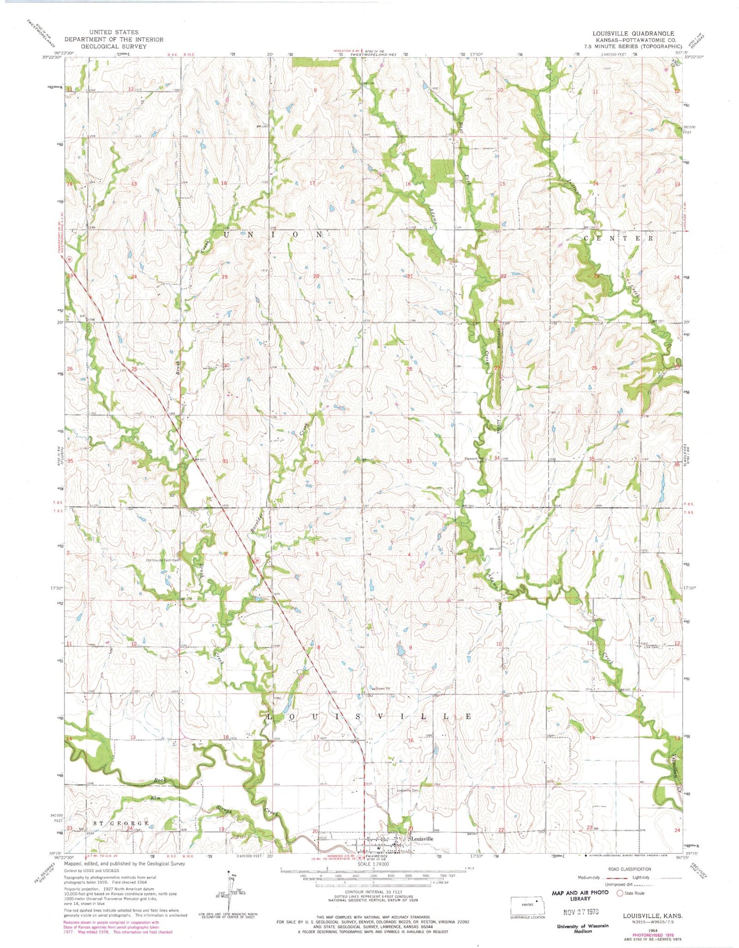 Classic USGS Louisville Kansas 7.5'x7.5' Topo Map Image