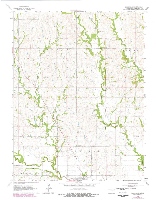 Classic USGS Louisville Kansas 7.5'x7.5' Topo Map Image