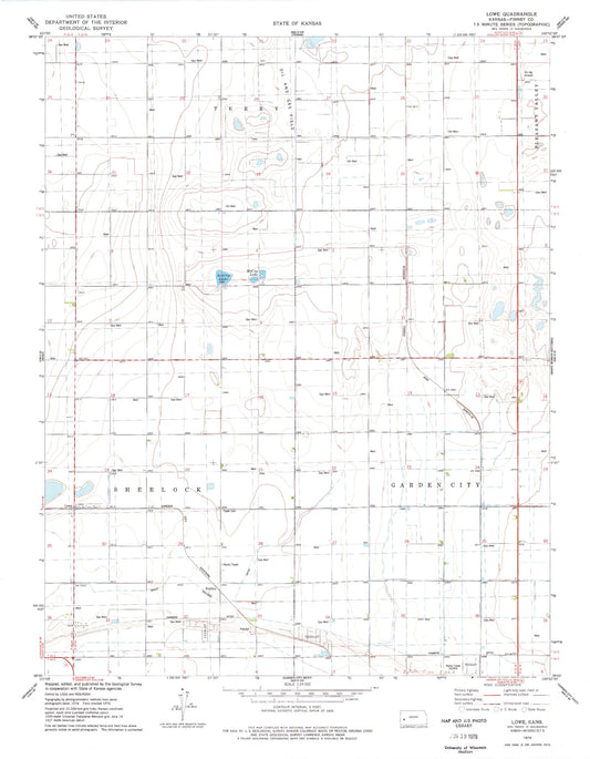 Classic USGS Lowe Kansas 7.5'x7.5' Topo Map Image