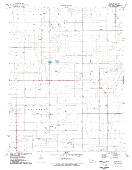 Classic USGS Lowe Kansas 7.5'x7.5' Topo Map Image