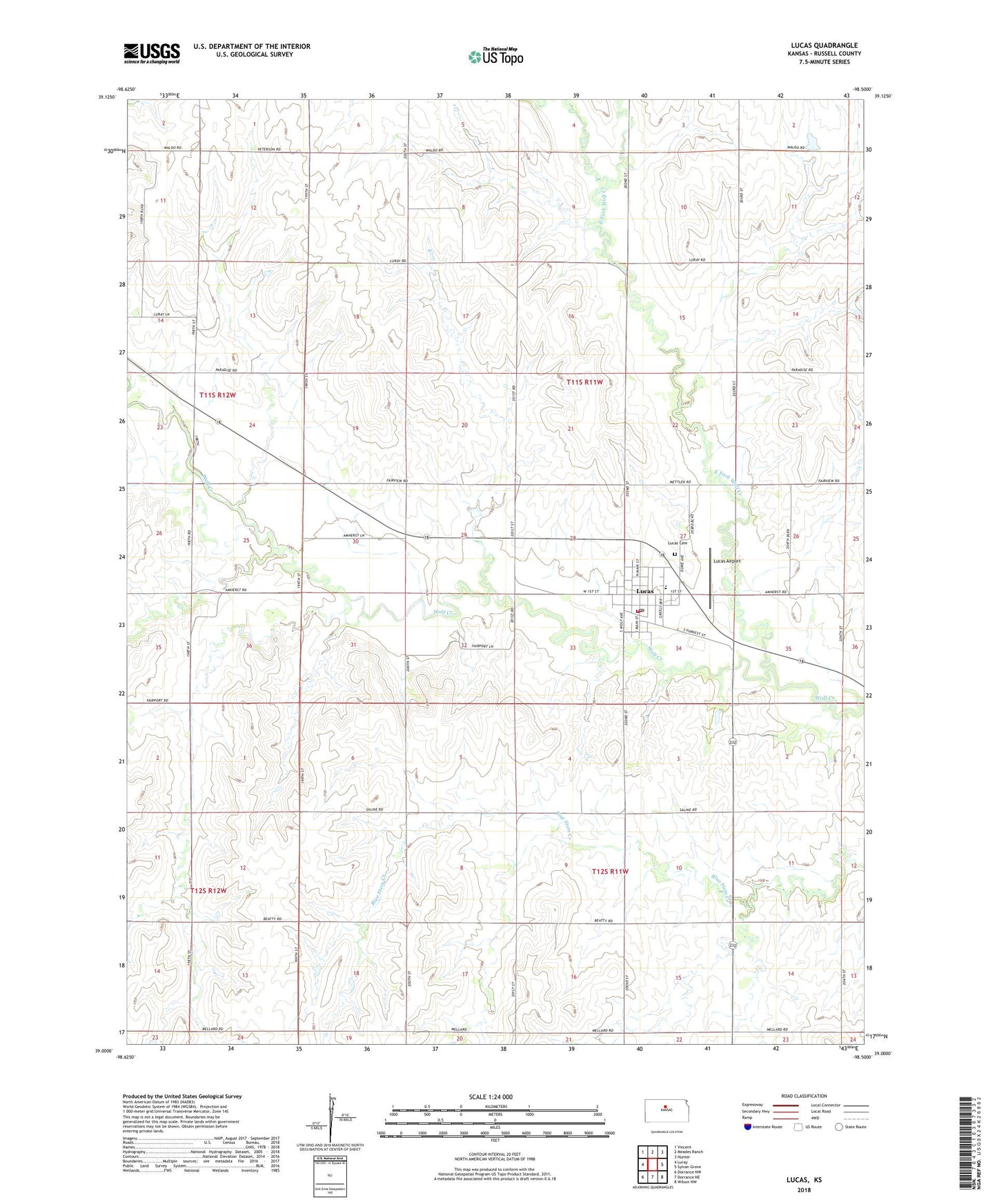Lucas Kansas US Topo Map Image