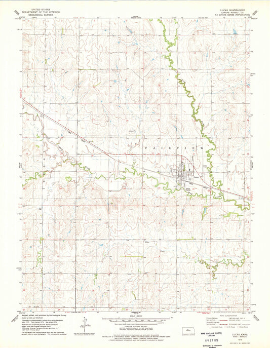 Classic USGS Lucas Kansas 7.5'x7.5' Topo Map Image