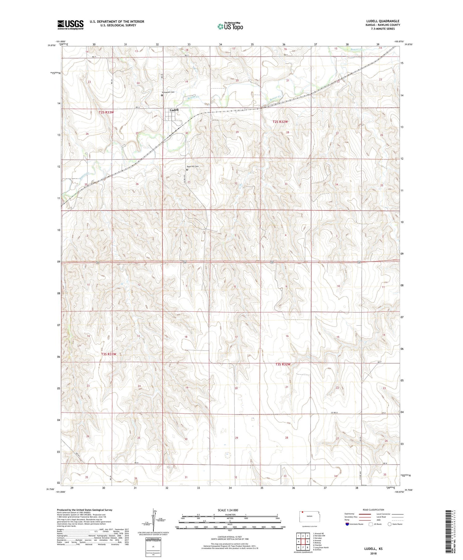 Ludell Kansas US Topo Map Image