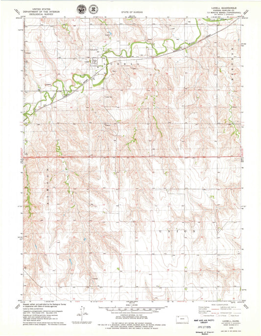 Classic USGS Ludell Kansas 7.5'x7.5' Topo Map Image