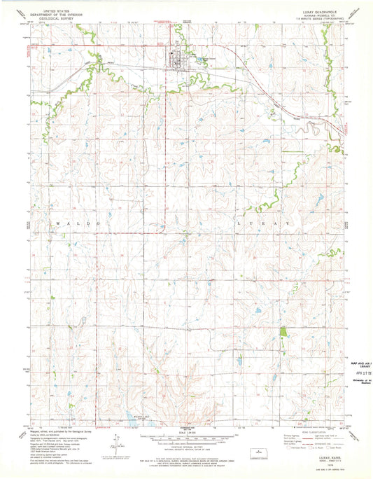 Classic USGS Luray Kansas 7.5'x7.5' Topo Map Image