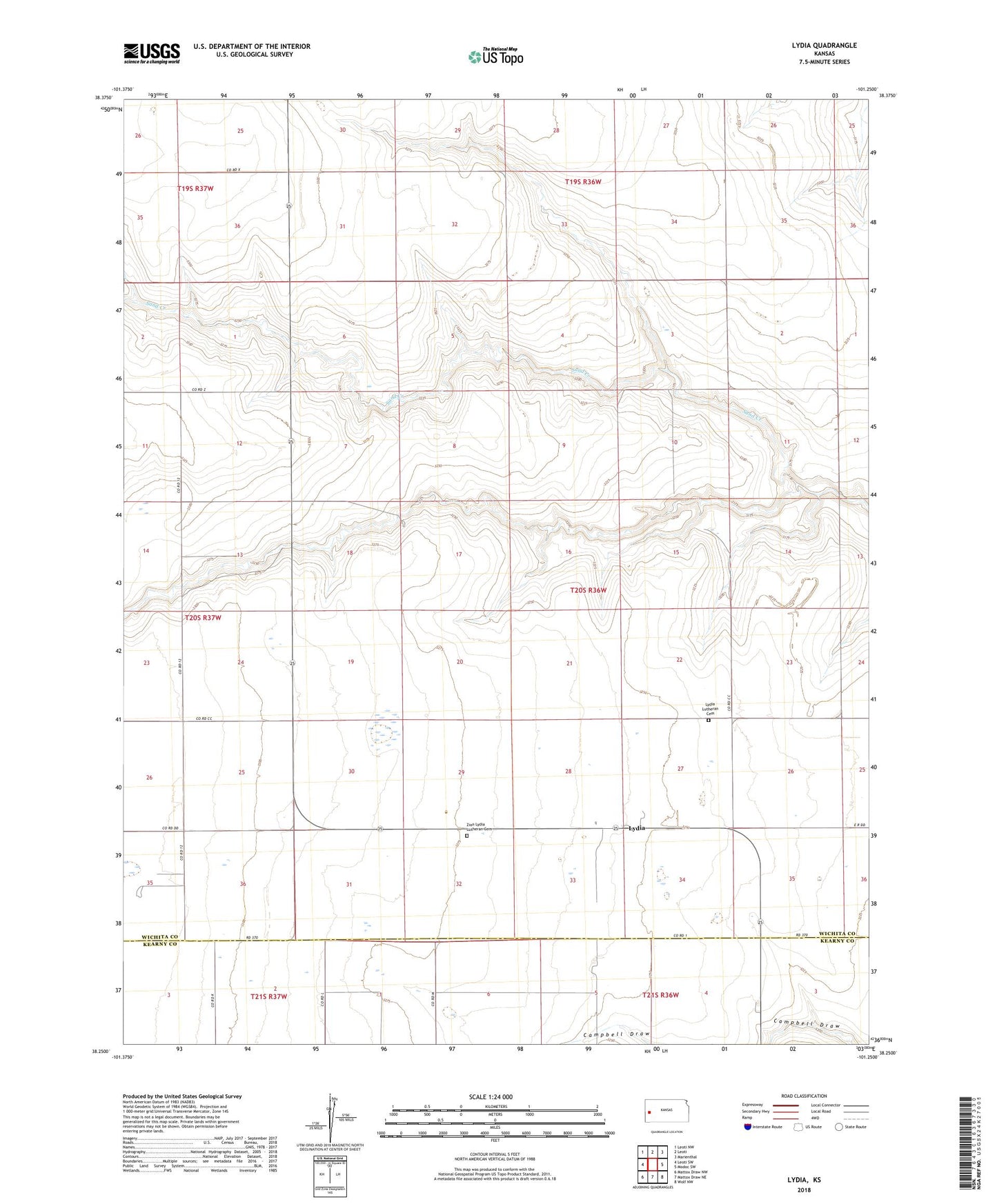 Lydia Kansas US Topo Map Image