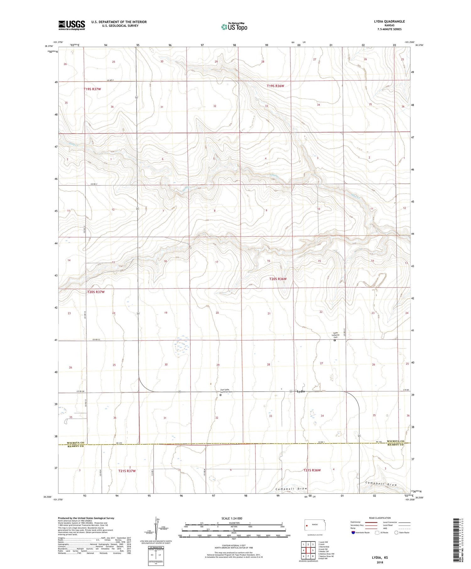 Lydia Kansas US Topo Map Image
