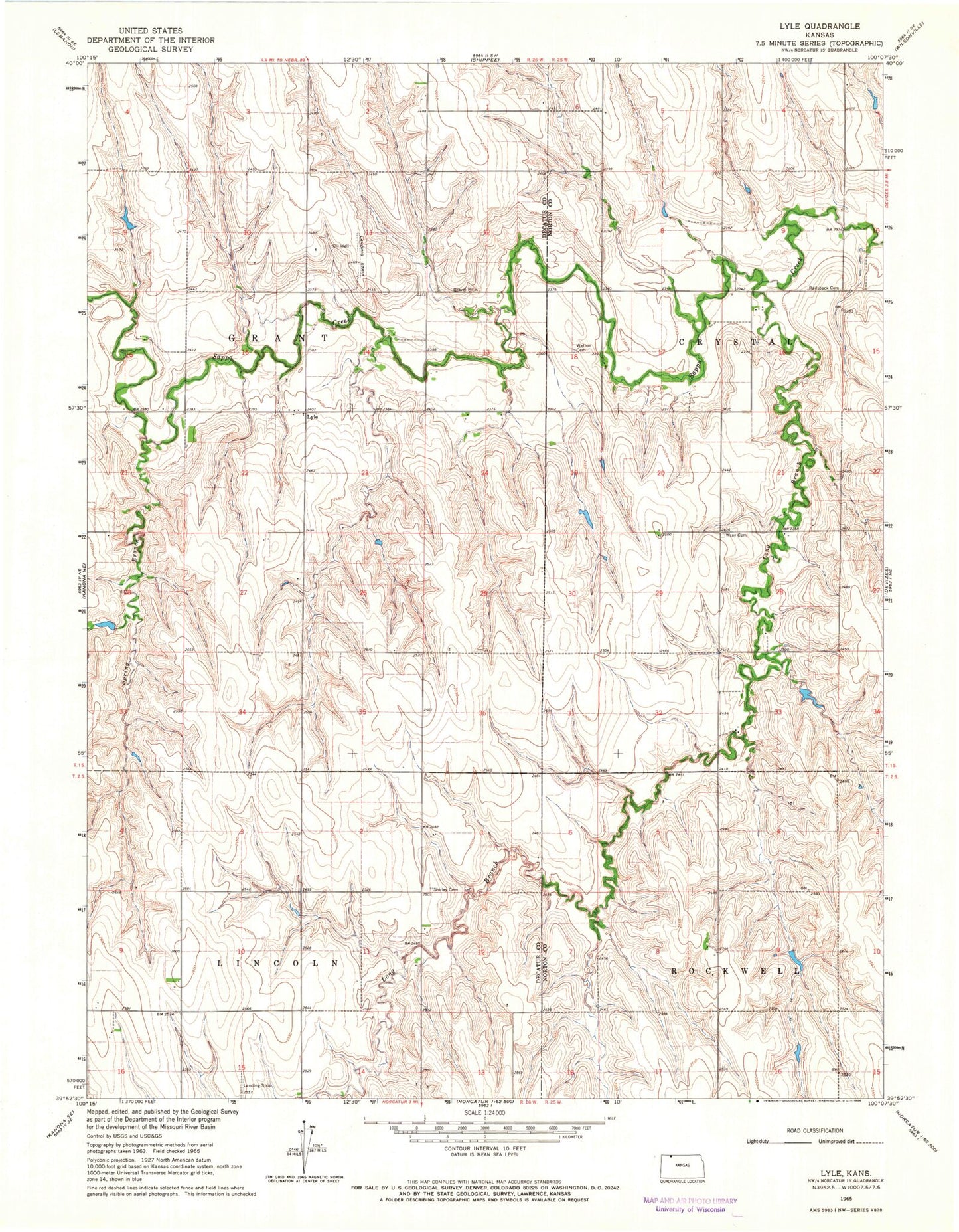 Classic USGS Lyle Kansas 7.5'x7.5' Topo Map Image