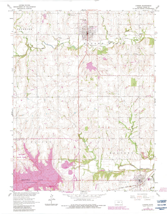 Classic USGS Lyndon Kansas 7.5'x7.5' Topo Map Image