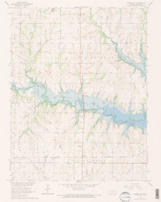 Classic USGS Lyndon NW Kansas 7.5'x7.5' Topo Map Image