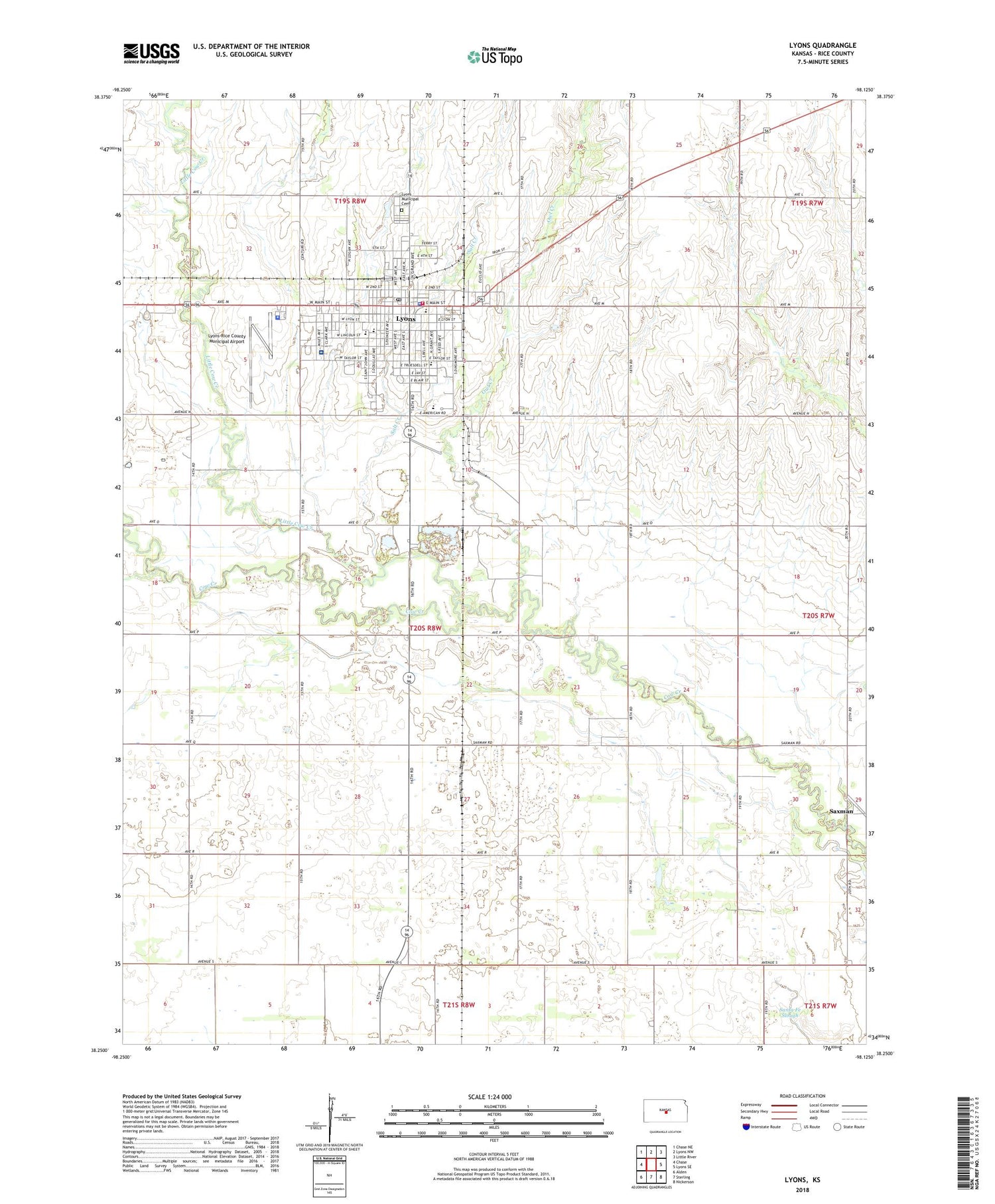 Lyons Kansas US Topo Map Image