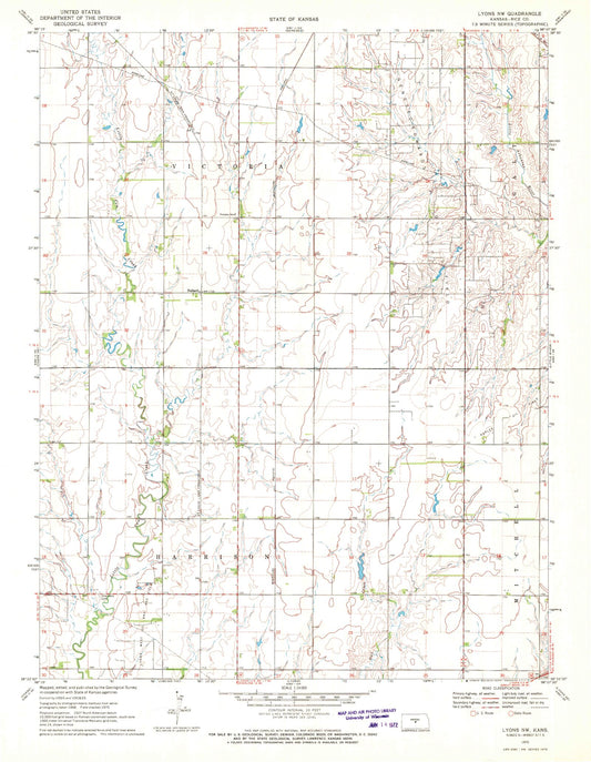 Classic USGS Lyons NW Kansas 7.5'x7.5' Topo Map Image