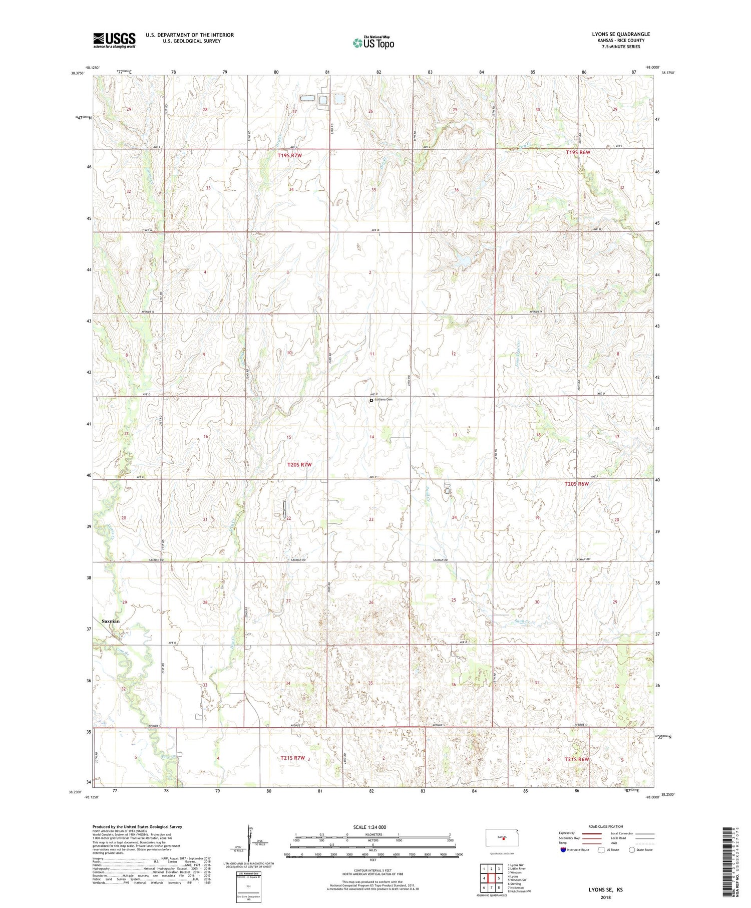 Lyons SE Kansas US Topo Map Image