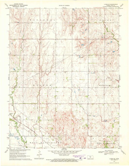 Classic USGS Lyons SE Kansas 7.5'x7.5' Topo Map Image