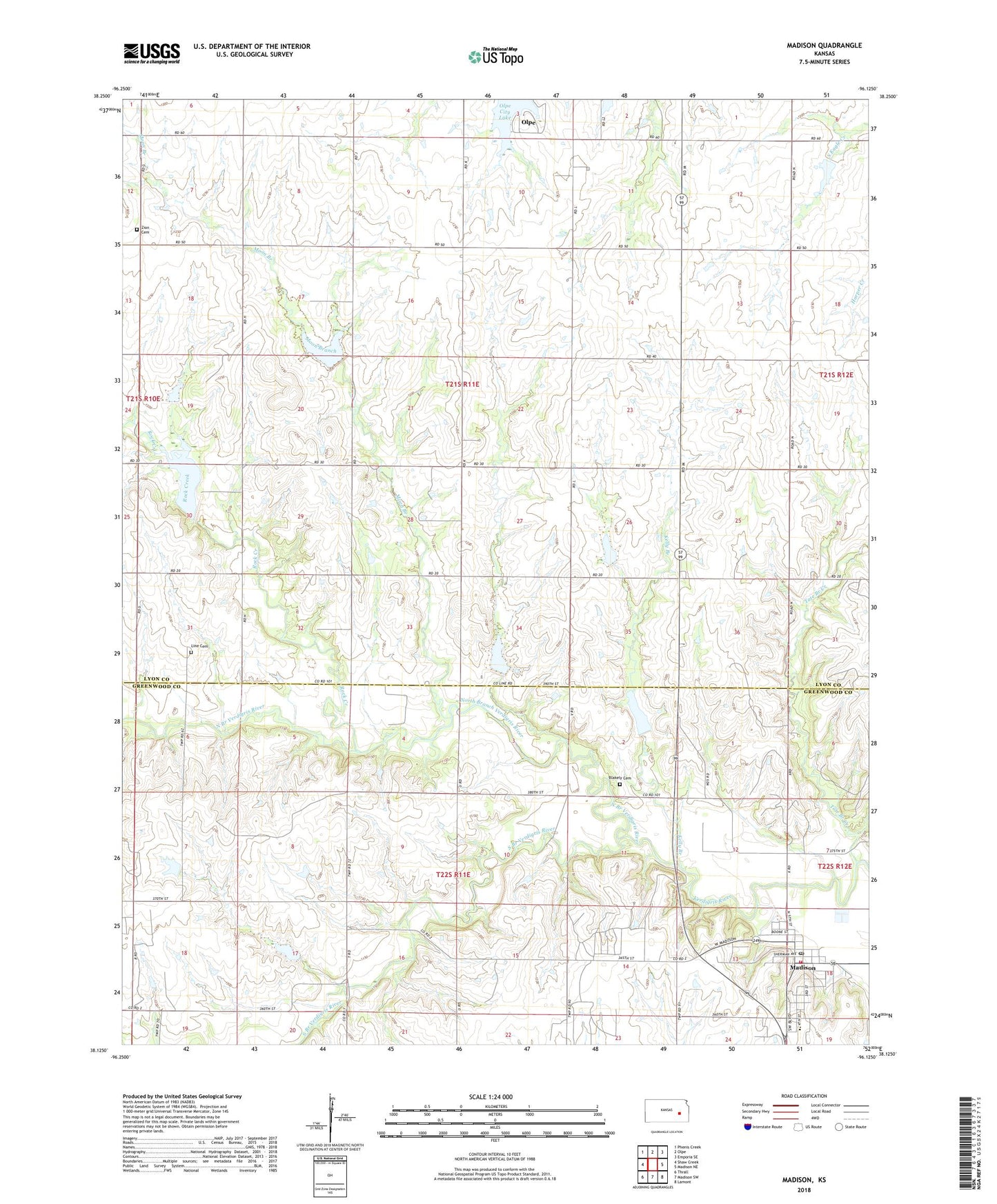 Madison Kansas US Topo Map Image
