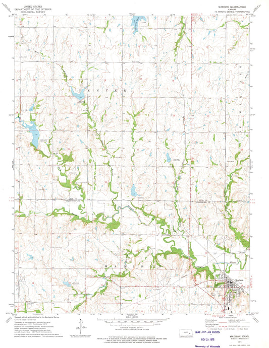 Classic USGS Madison Kansas 7.5'x7.5' Topo Map Image