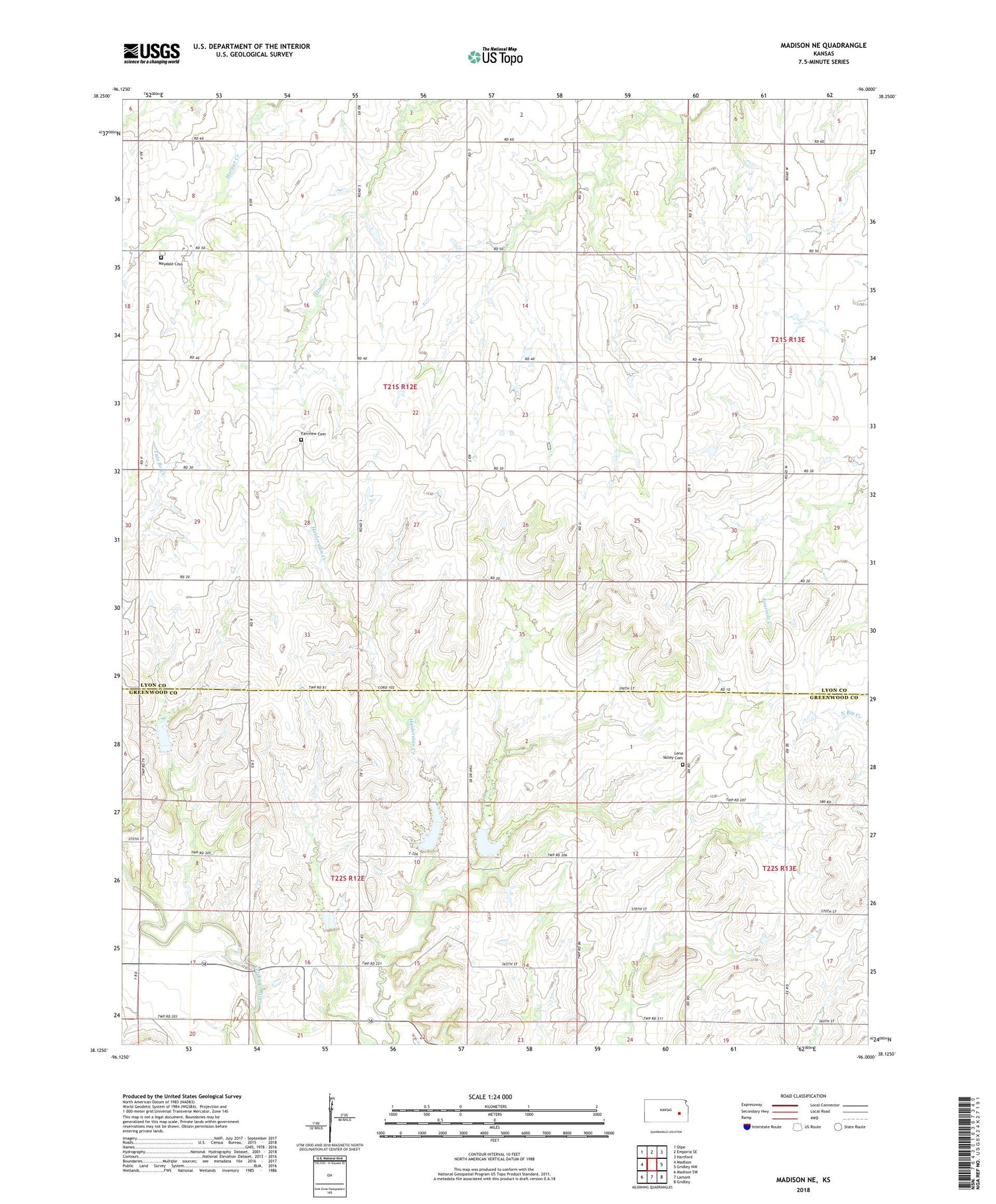 Madison NE Kansas US Topo Map Image