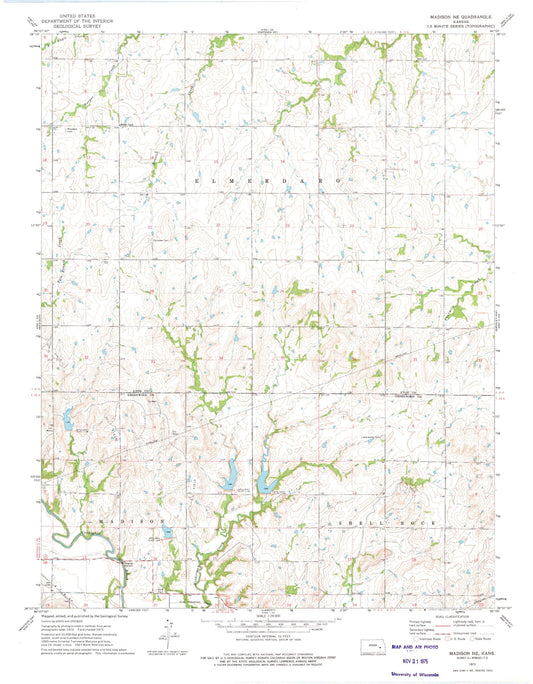 Classic USGS Madison NE Kansas 7.5'x7.5' Topo Map Image