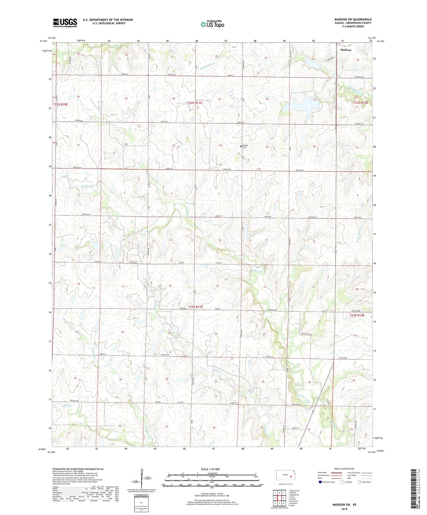 Madison SW Kansas US Topo Map Image