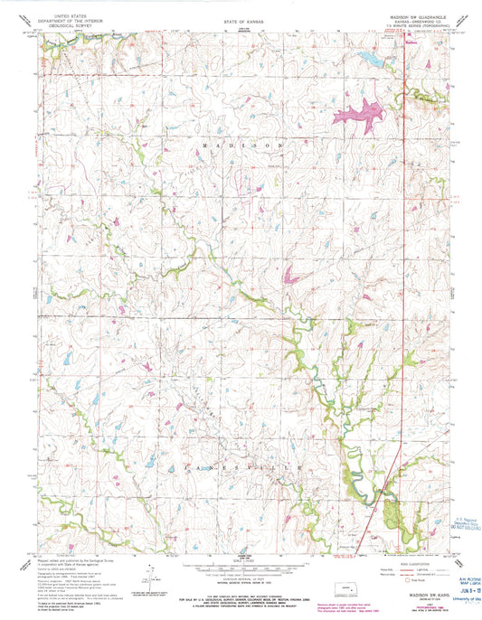 Classic USGS Madison SW Kansas 7.5'x7.5' Topo Map Image