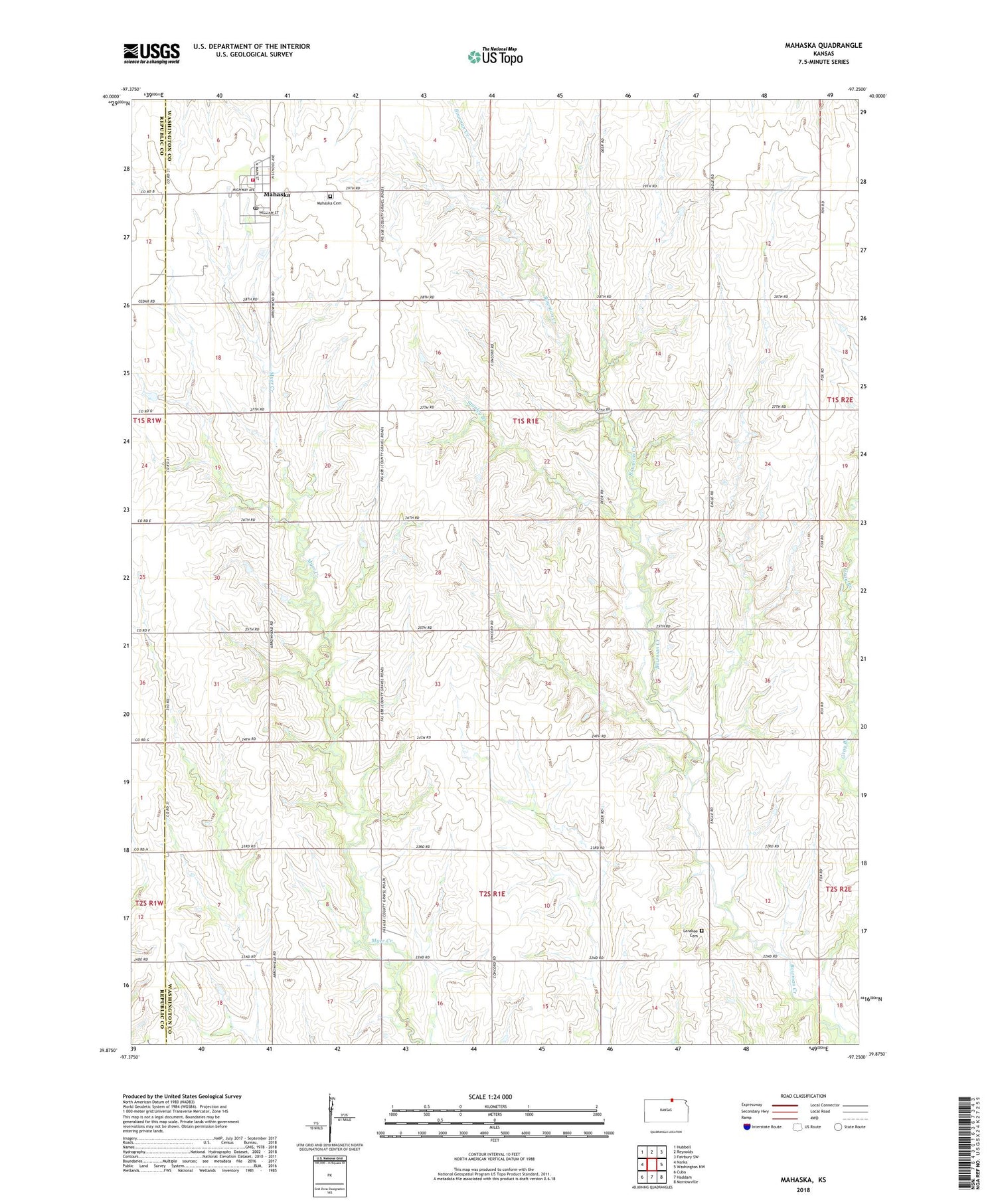 Mahaska Kansas US Topo Map Image