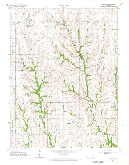 Classic USGS Mahaska Kansas 7.5'x7.5' Topo Map Image