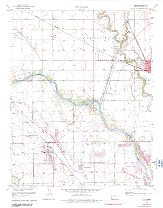 Classic USGS Maize Kansas 7.5'x7.5' Topo Map Image