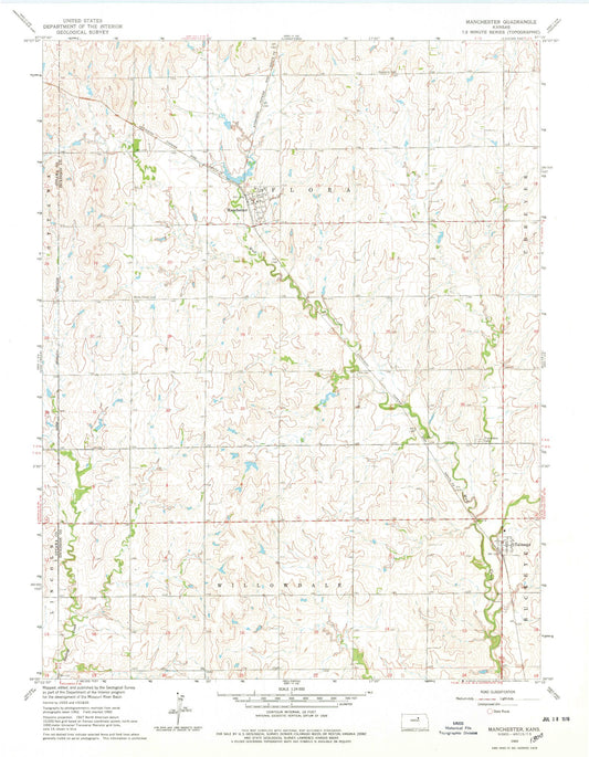 Classic USGS Manchester Kansas 7.5'x7.5' Topo Map Image