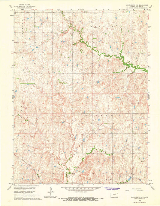Classic USGS Manchester NW Kansas 7.5'x7.5' Topo Map Image
