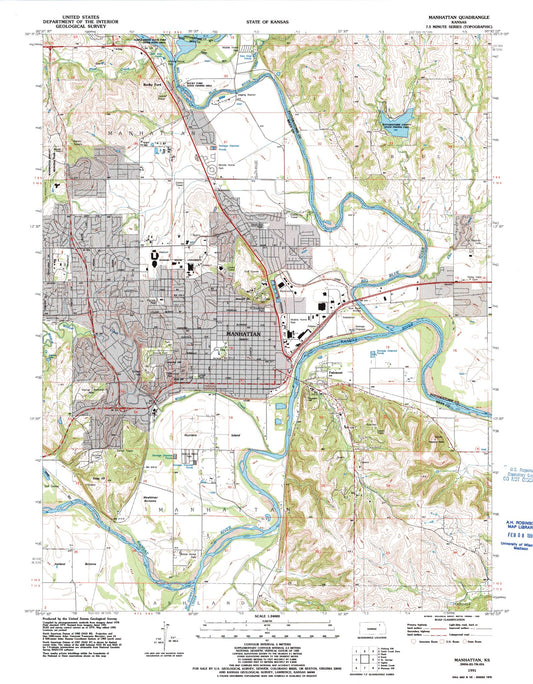Classic USGS Manhattan Kansas 7.5'x7.5' Topo Map Image
