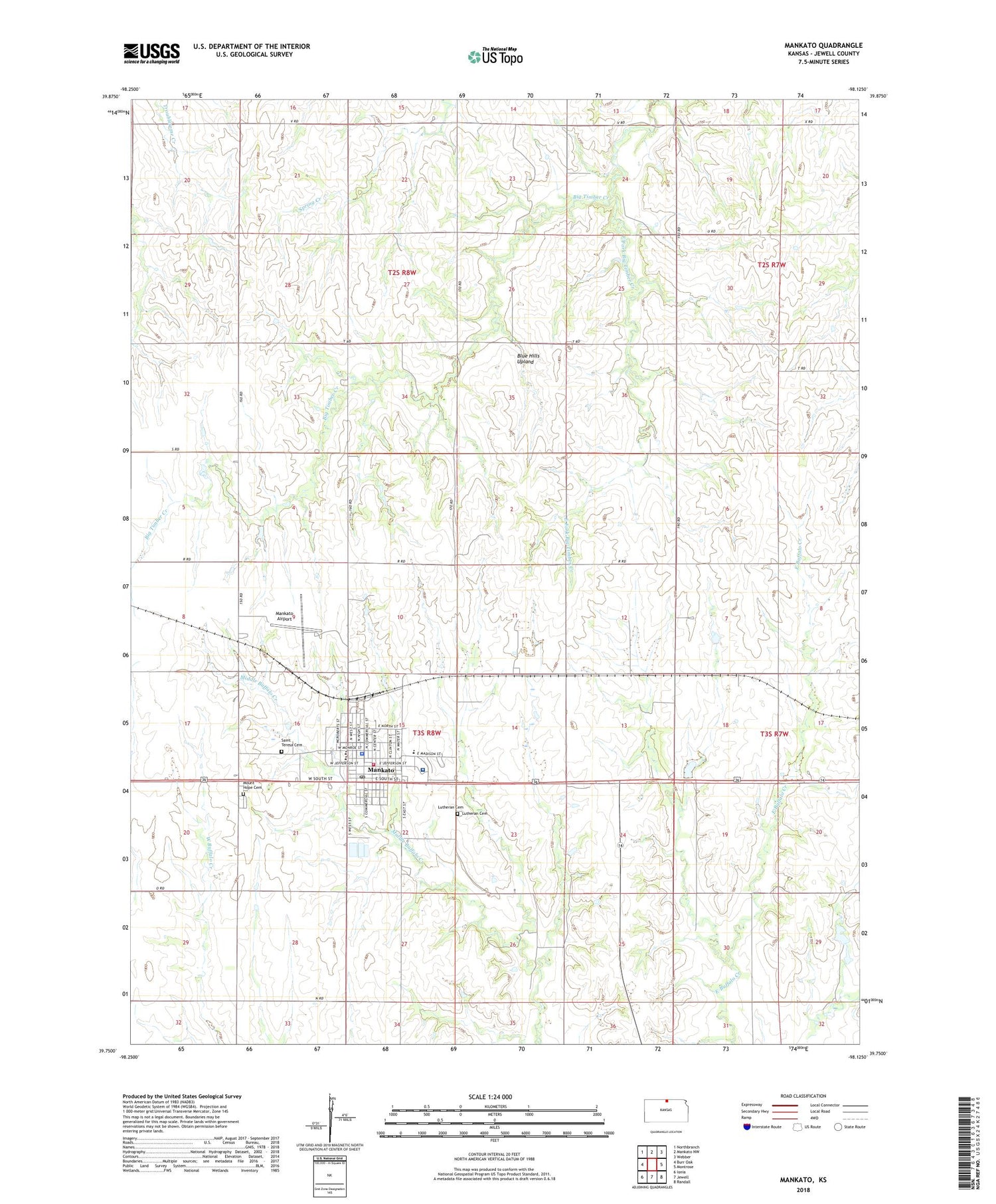 Mankato Kansas US Topo Map Image