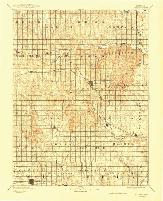 Historic 1894 Mankato Kansas 30'x30' Topo Map Image