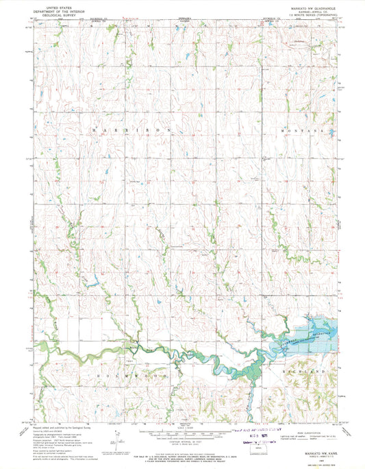 Classic USGS Mankato NW Kansas 7.5'x7.5' Topo Map Image
