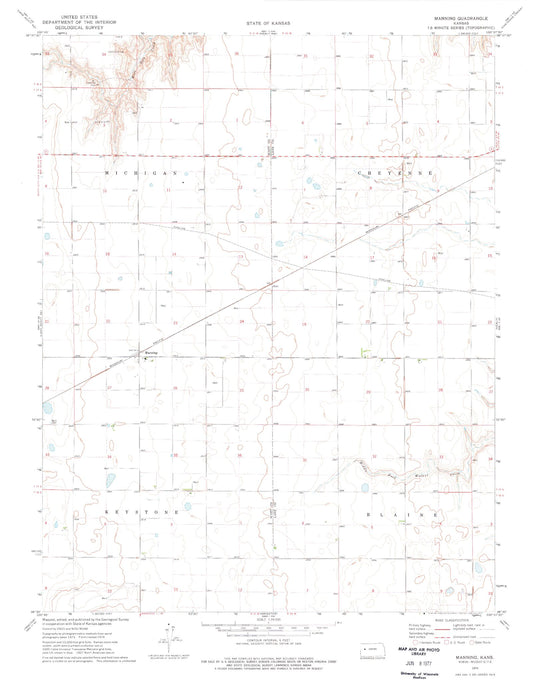 Classic USGS Manning Kansas 7.5'x7.5' Topo Map Image