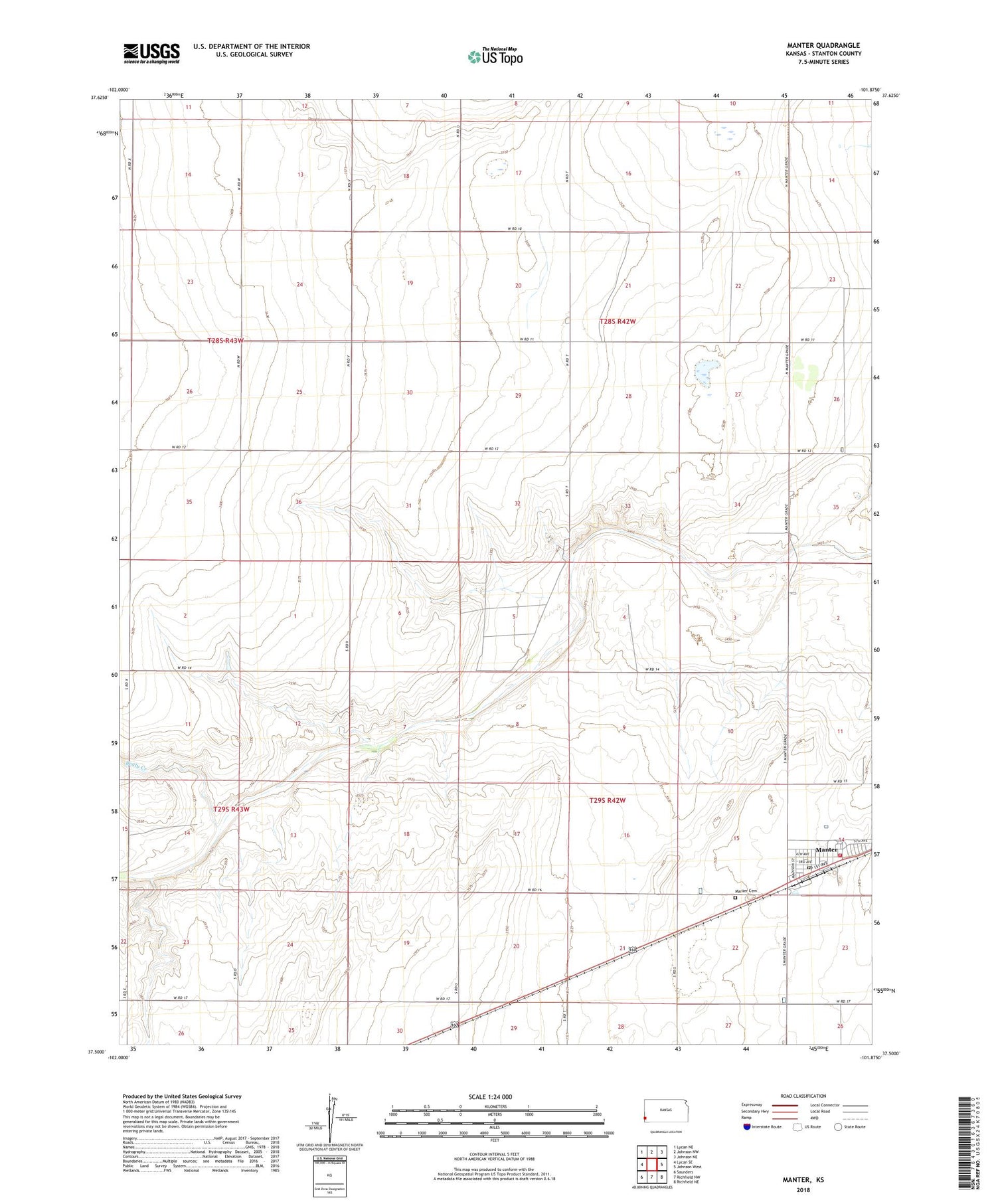 Manter Kansas US Topo Map Image