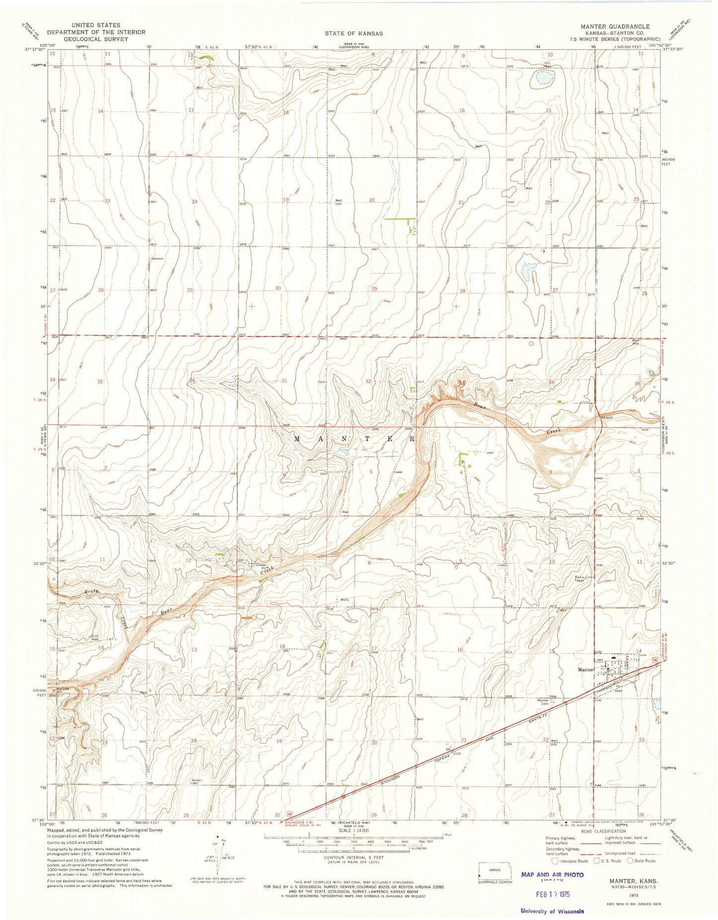 Classic USGS Manter Kansas 7.5'x7.5' Topo Map Image