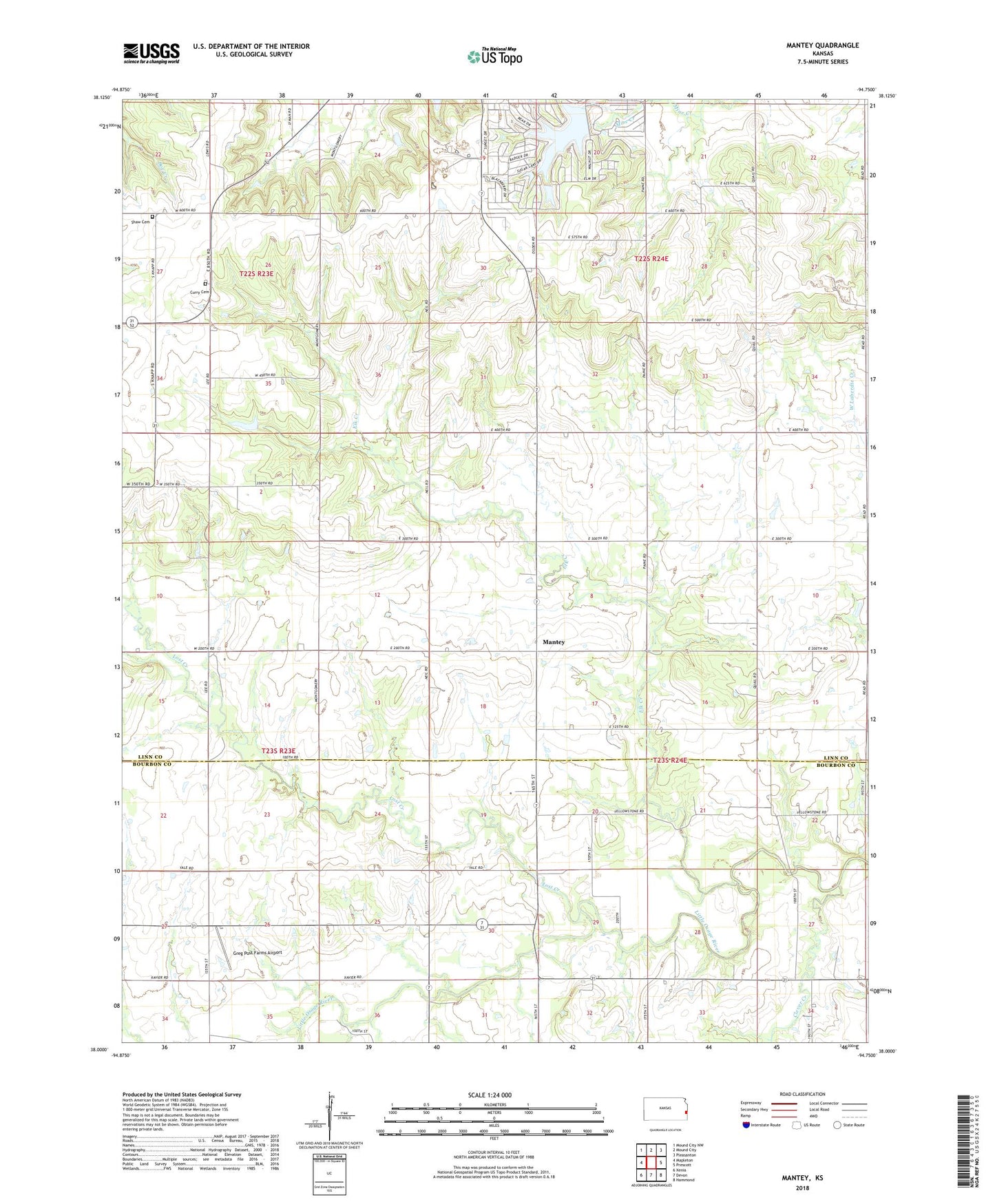 Mantey Kansas US Topo Map Image