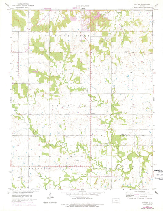Classic USGS Mantey Kansas 7.5'x7.5' Topo Map Image