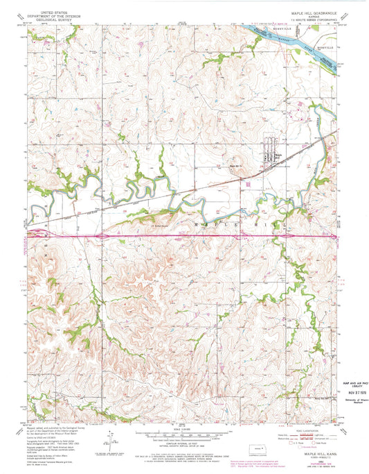 Classic USGS Maple Hill Kansas 7.5'x7.5' Topo Map Image