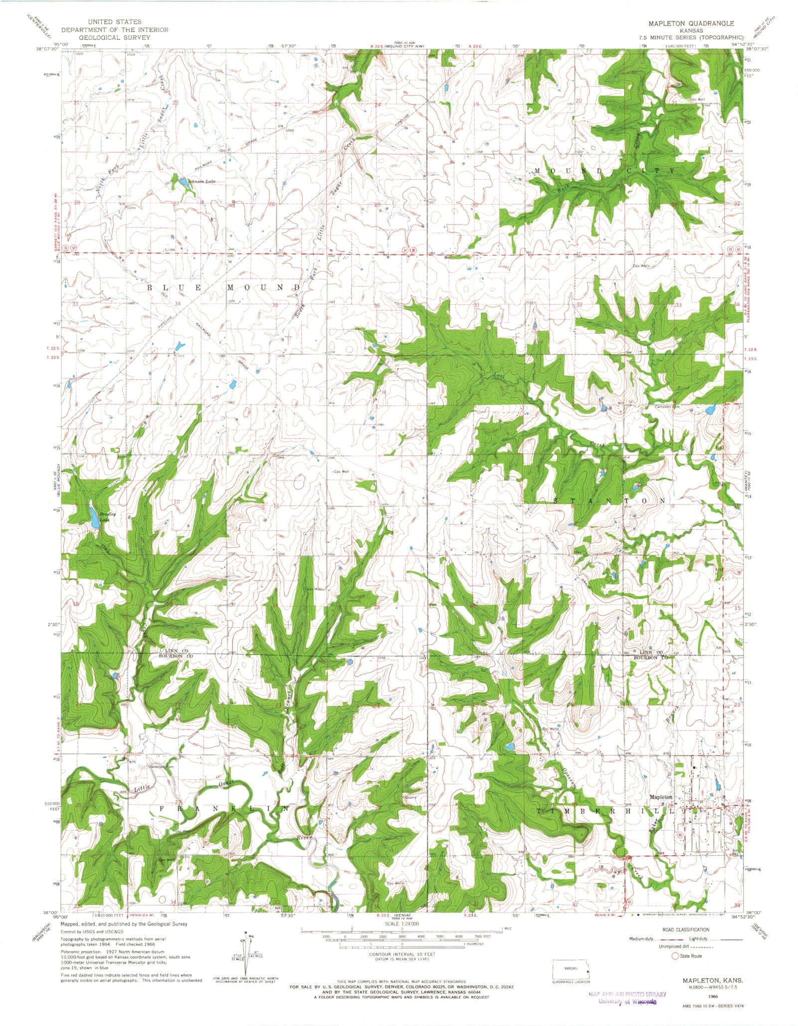 Classic USGS Mapleton Kansas 7.5'x7.5' Topo Map – MyTopo Map Store