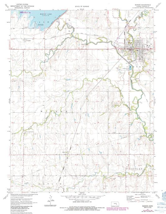 Classic USGS Marion Kansas 7.5'x7.5' Topo Map Image