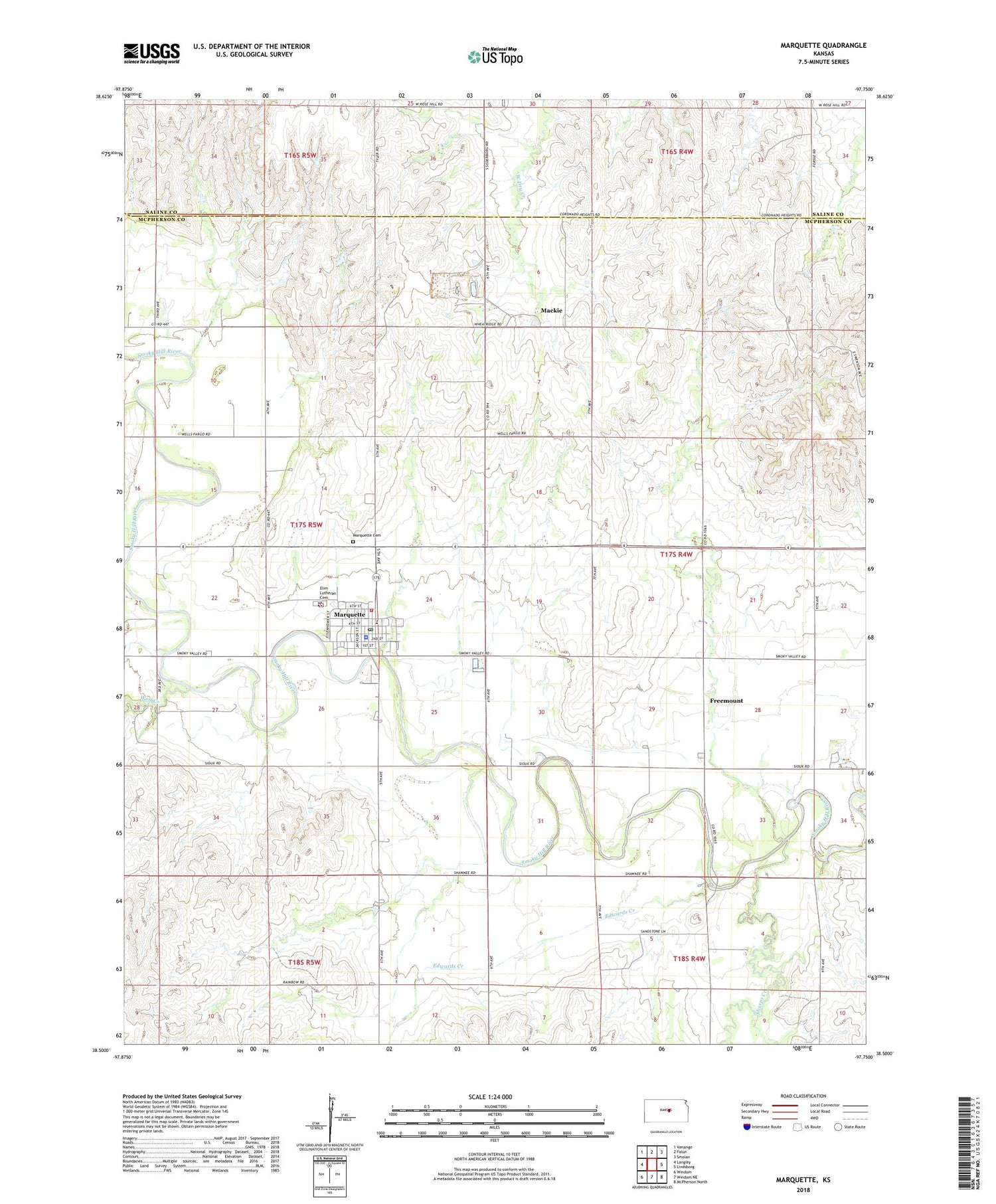 Marquette Kansas US Topo Map Image
