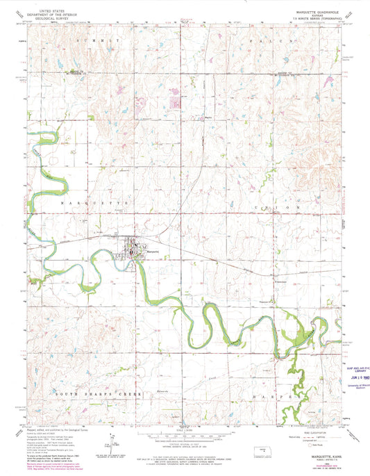 Classic USGS Marquette Kansas 7.5'x7.5' Topo Map Image